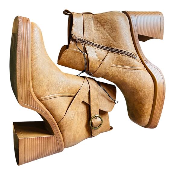 Jellypop Womens Eugenie Heeled Ankle Boots Square Toe Faux Leather Brown US 11 - Picture 5 of 7